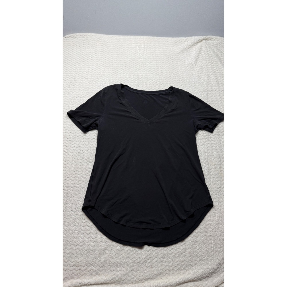 Lululemon Love Tee V Short Sleeve V-Neck Shirt Black Curved Hem Size 12 4572
